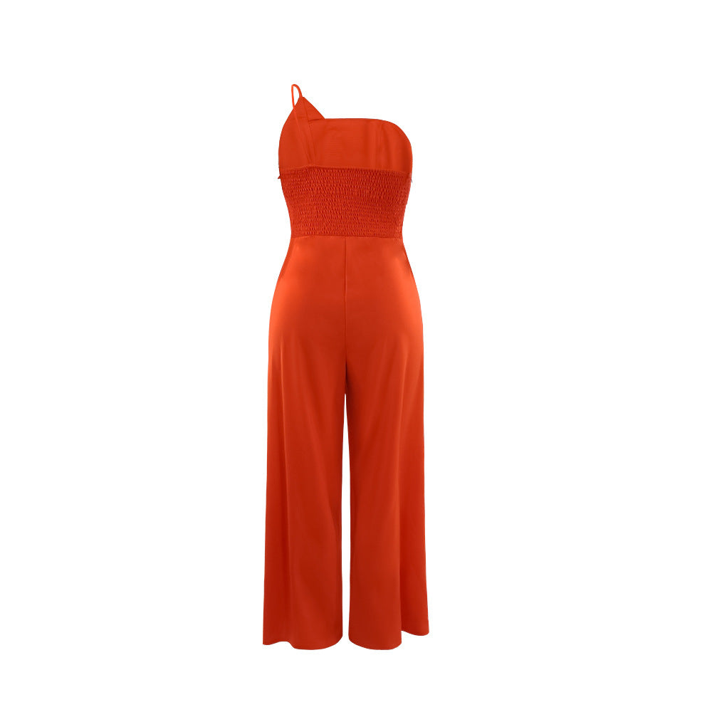Strap Tube Design Pleated Jumpsuit Straight Leg