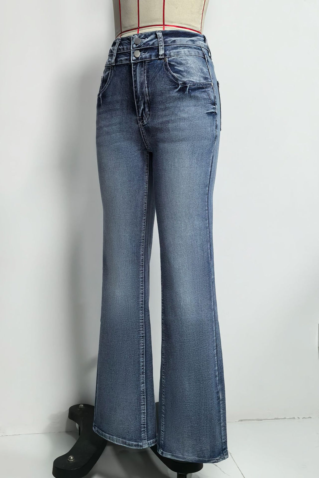 Spring Summer Back Pocket Embroidered Jeans Double Button Slimming Stretch Denim Trousers