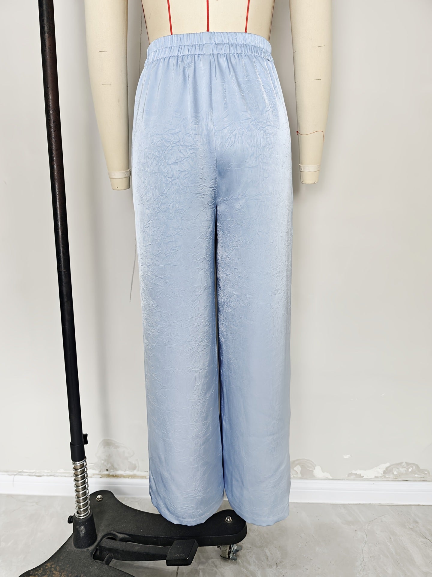 Fashionable Gorgeous Satin French Button Women Pants Summer Thin Loose High Waist Wide Leg Pants Women Trousers