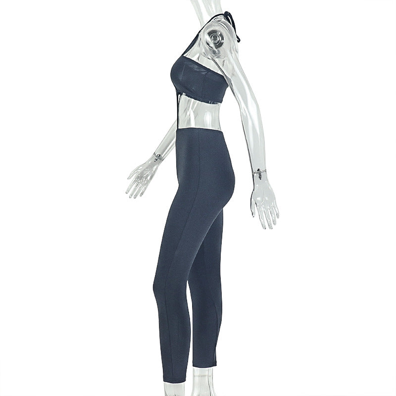Solid Color Women Design Tight Street Jumpsuit Sexy Backless Corset Halter Jumpsuit