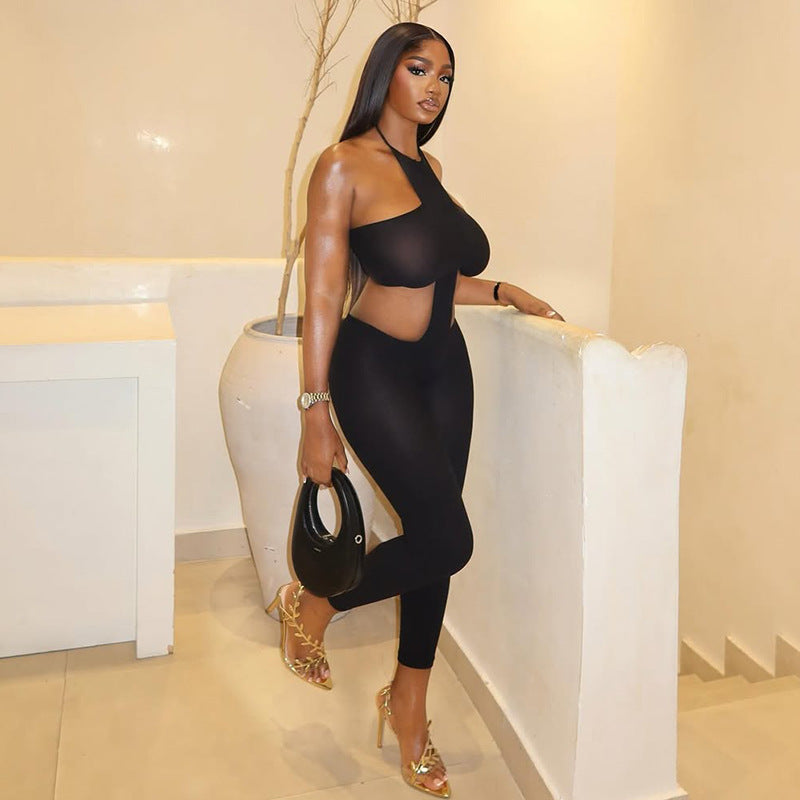 Solid Color Women Design Tight Street Jumpsuit Sexy Backless Corset Halter Jumpsuit