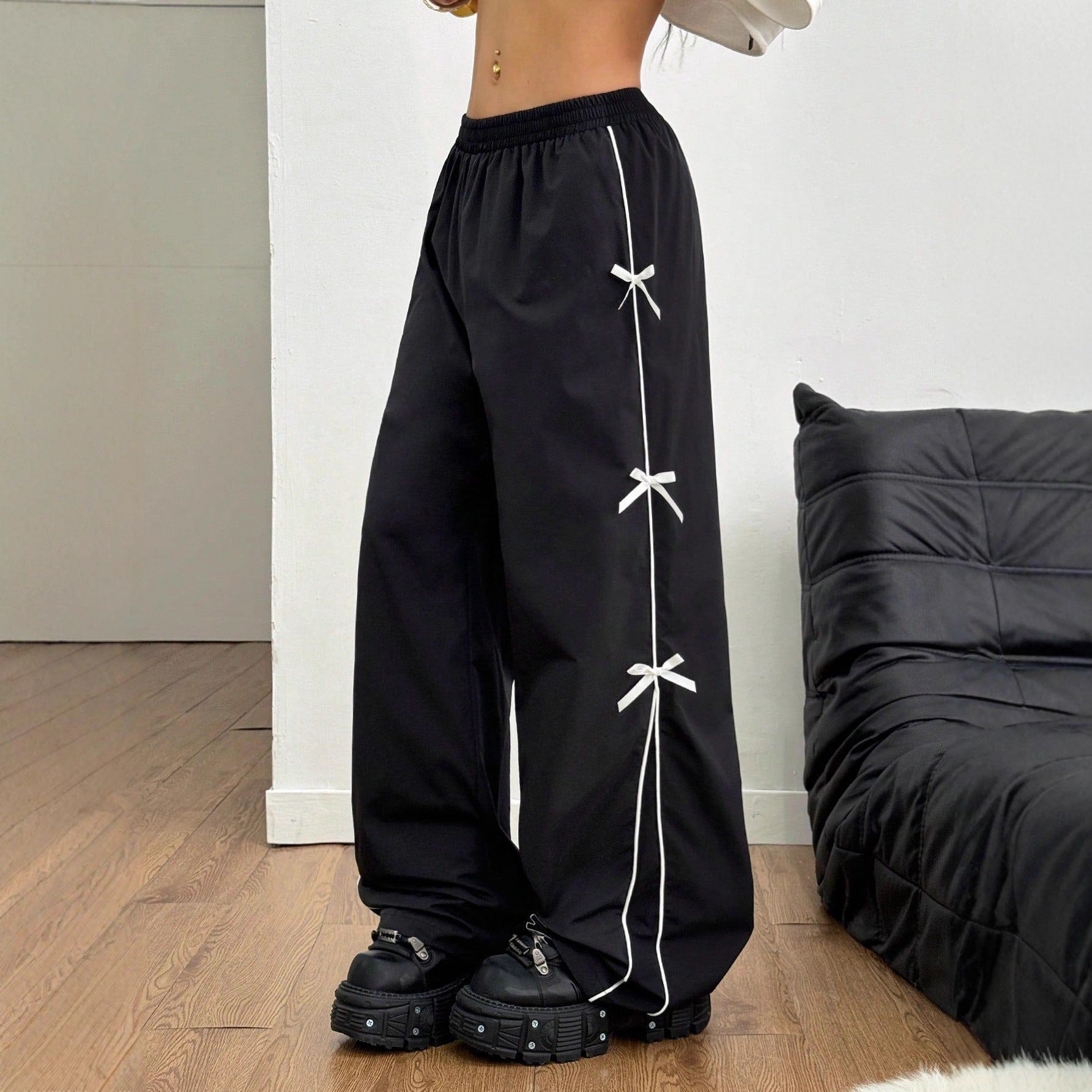 Elastic Waist Small Straight Leg Pants Loose Design Slimming Autumn Winter Casual Pants