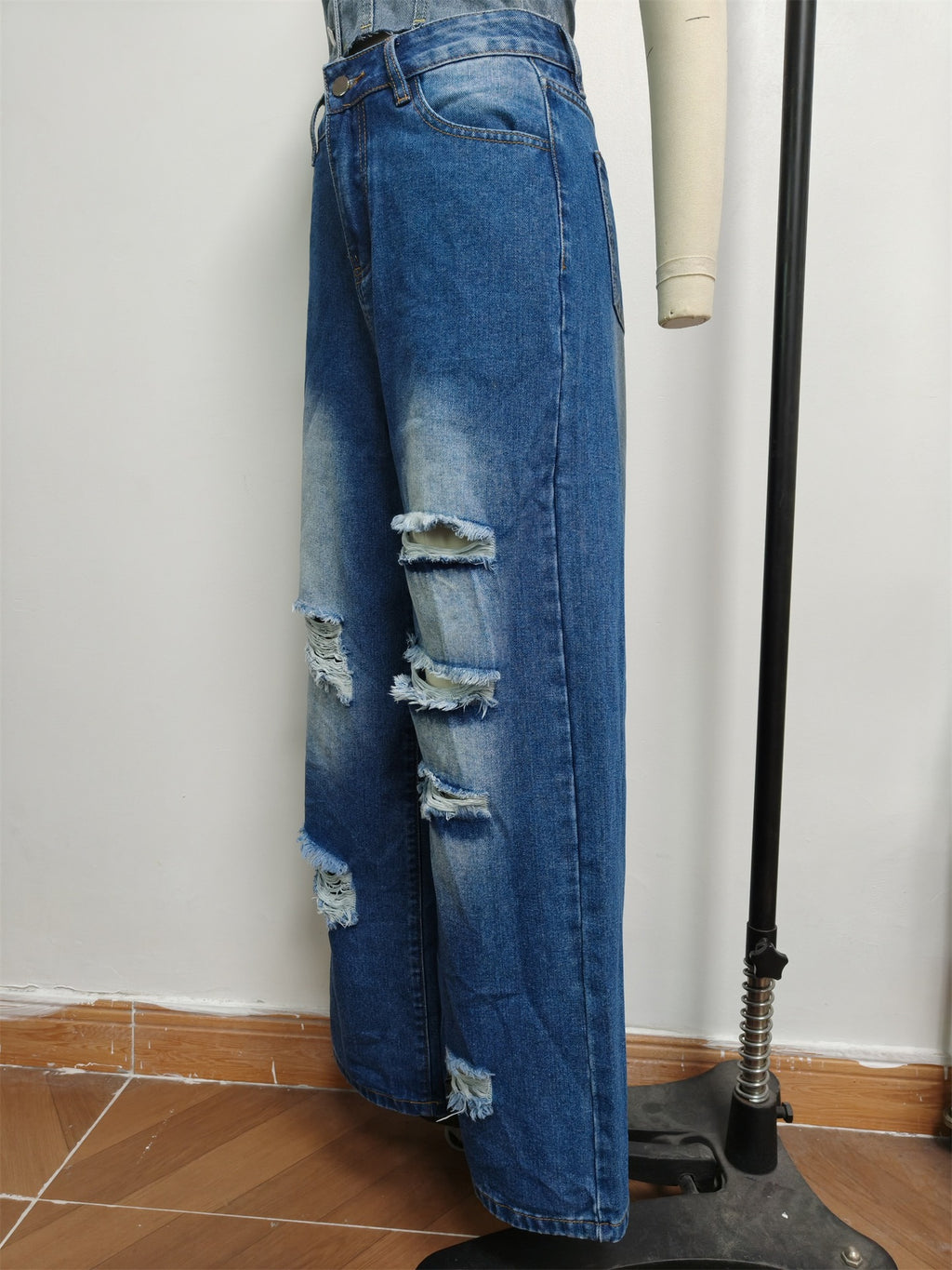 Ripped Jeans Washed High Waist Straight All Matching Loose Denim Trousers Women Jeans