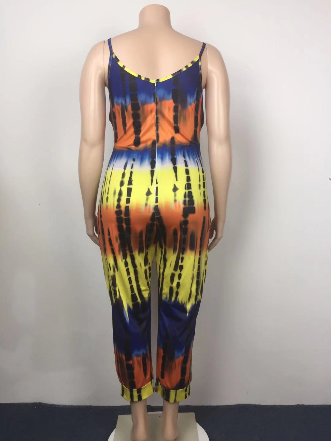 Plus Size Summer Popular Loose Tie Dyed Strap Casual Jumpsuit