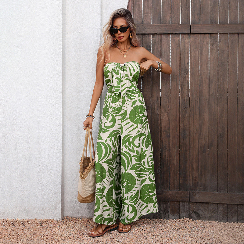 Fresh Vacation One Piece Trousers Tube Top Printed Jumpsuit