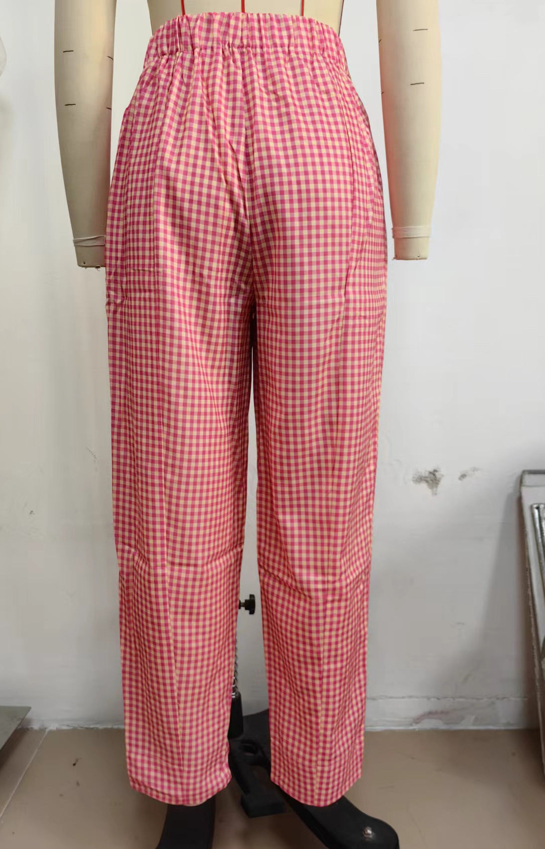 Plaid Straight Leg Pants Summer Women Thin High Waist Drooping Casual Walking Pants