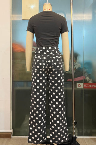 Millennium Jeans Casual All Matching Straight Pants High Waist Sweet Cool Polka Dot Denim Trousers for Women