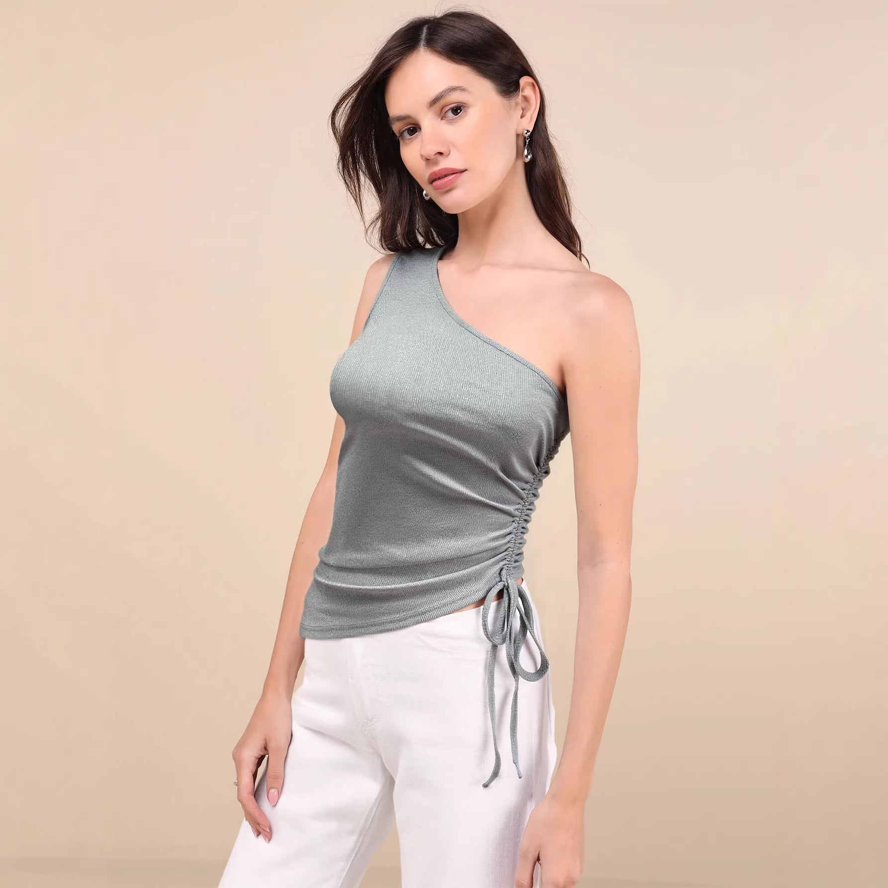 Women Shoulder Solid Sleeveless Slim Fit