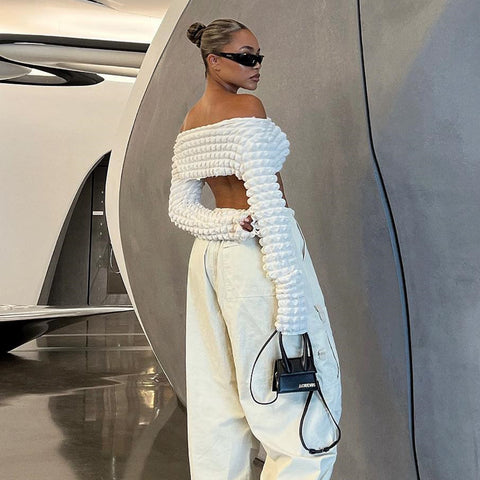 Cutout Bubble Cropped Long Sleeve