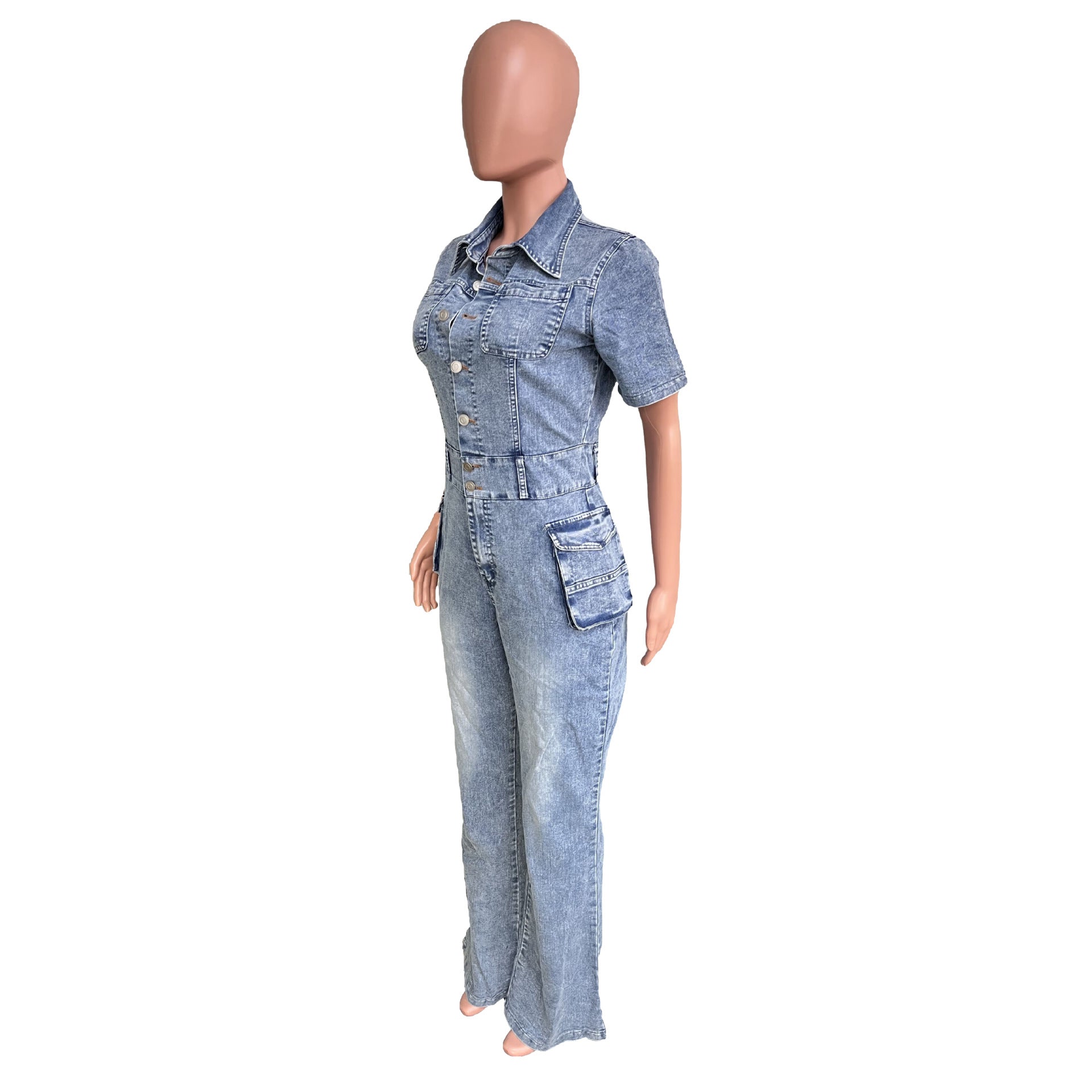Waist Slim Elastic Fried Floral Wash Denim Jumpsuit Jumpsuit Bell Bottom Pants