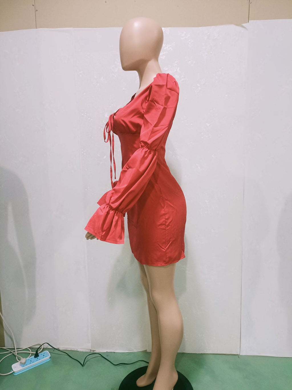 Bayonne Solid Full Puff Sleeve Square Collar Bandage Stretchy Bodycon Dresses