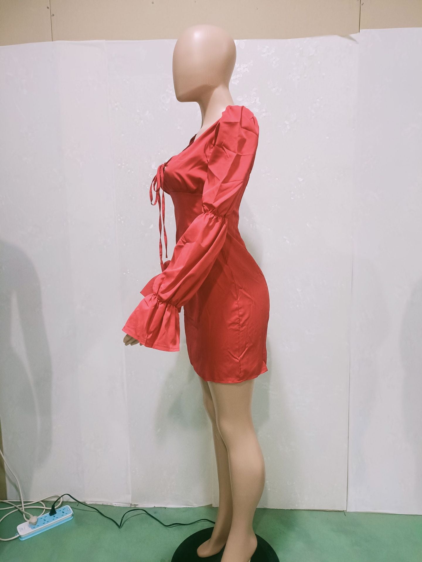 Bayonne Solid Full Puff Sleeve Square Collar Bandage Stretchy Bodycon Dresses