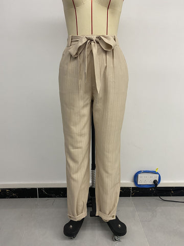 Summer Women Solid Color Pleated Tapered Casual Pants