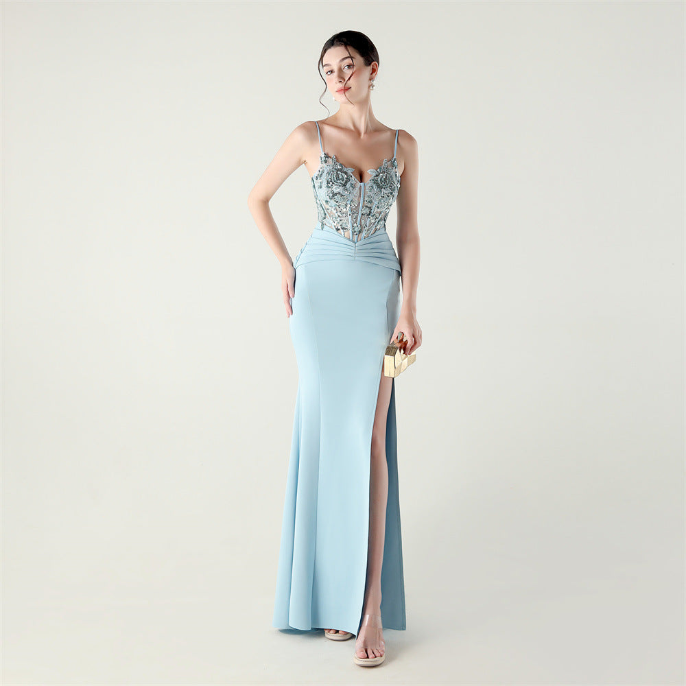 Villa Aura Satin Bead Tube Boning Corset Waist Tight Folding Craft Evening Dress