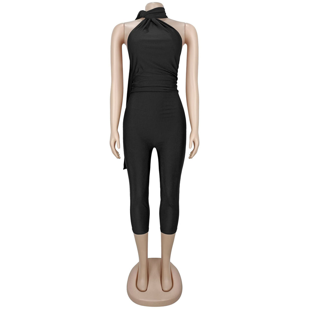 Women Wear Sexy Casual Solid Color Backless Sheath Jumpsuit