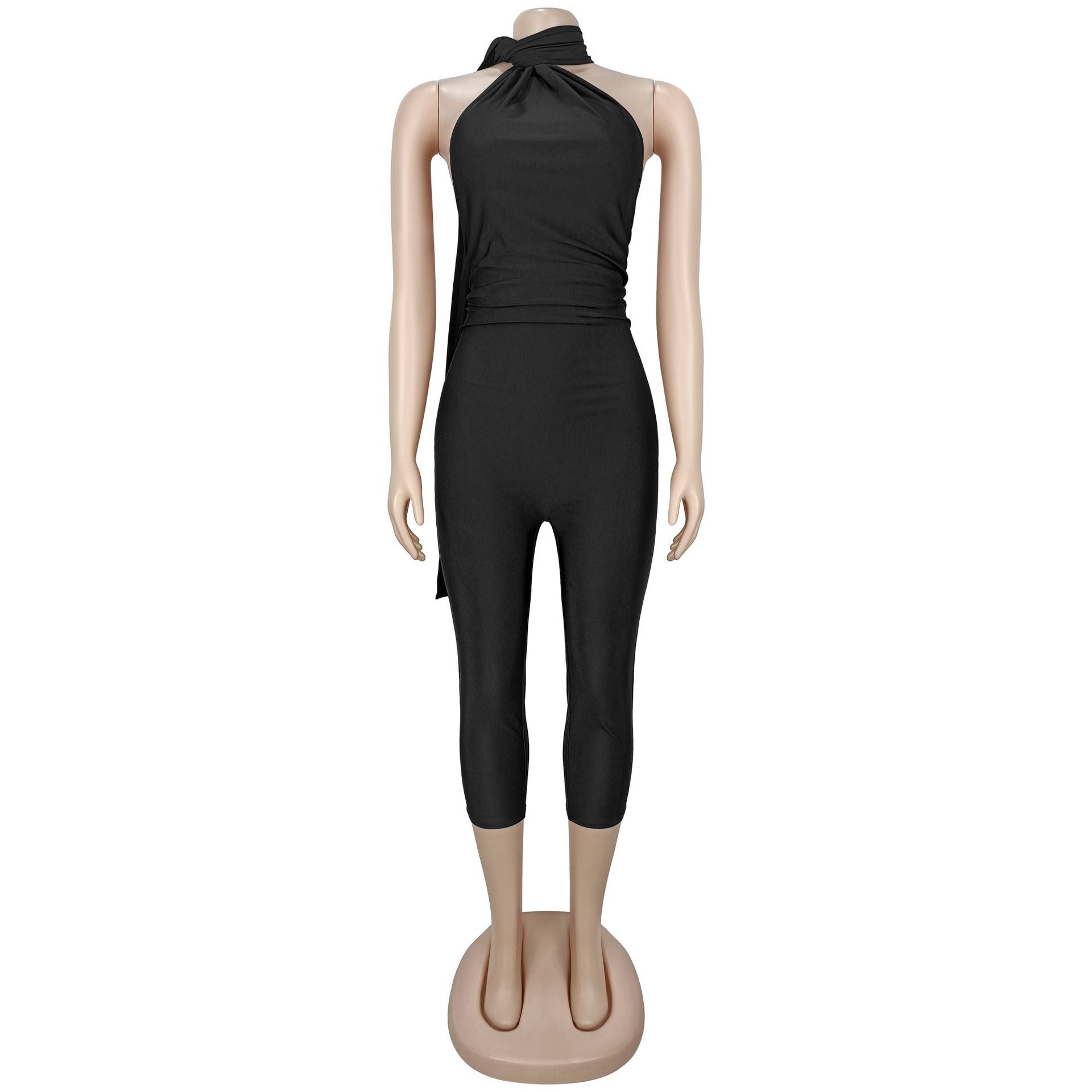 Women Wear Sexy Casual Solid Color Backless Sheath Jumpsuit