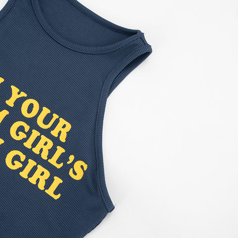 Women Solid  Letters Printing Thread Sleeveless Vest