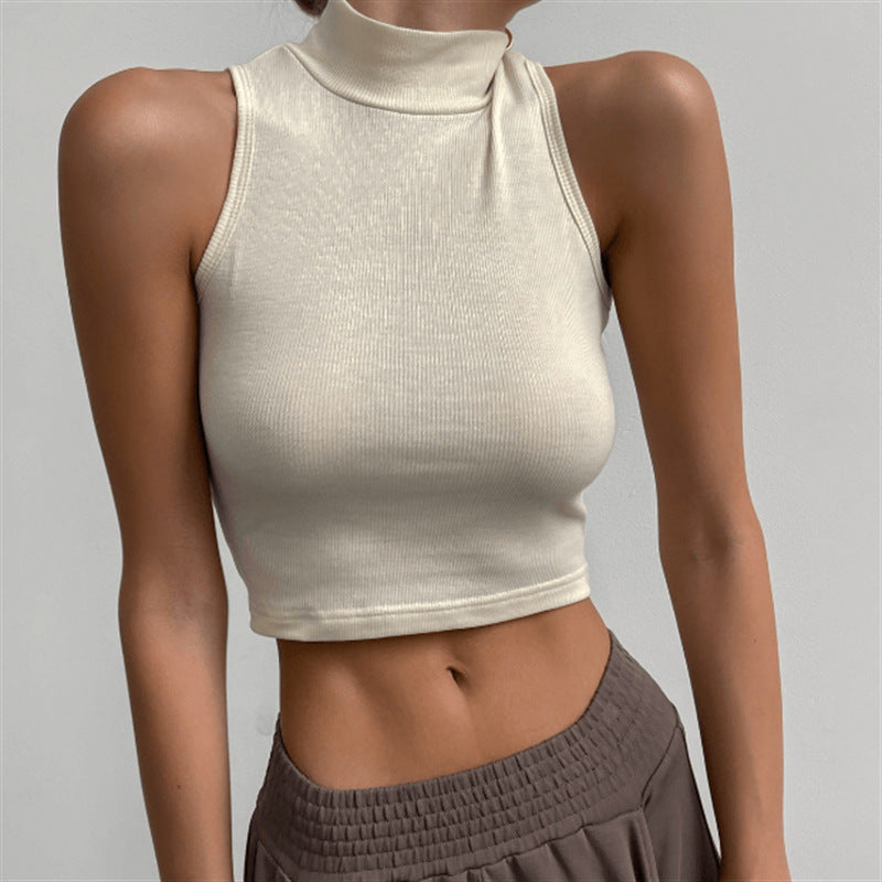 women Inner Half High Collar Cropped Solid Sleeve