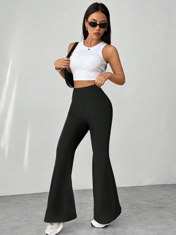 Retro Houndstooth High Waist Slim Mop Casual Bootcut Trousers