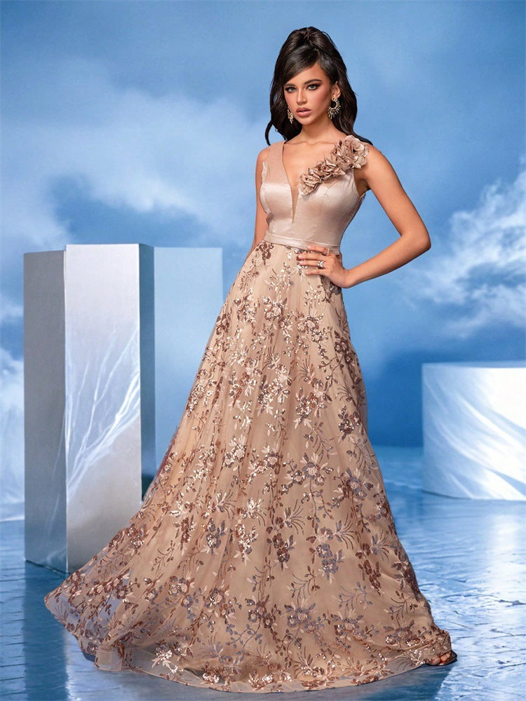 Nevada Deep V Plunge Embroidered Slim Fit Fishtail Bridesmaid Cocktail Dress
