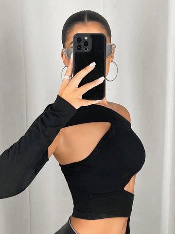 Women Trendy Asymmetric One Shoulder Long Sleeve