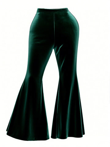 Autumn Winter All Matching Metal Decoration Plus Size Pleuche Wide Leg Pants Casual Pants