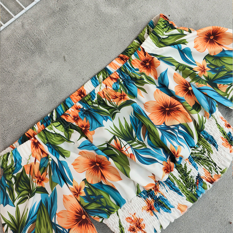 Spring Women Printed off Neck Crop