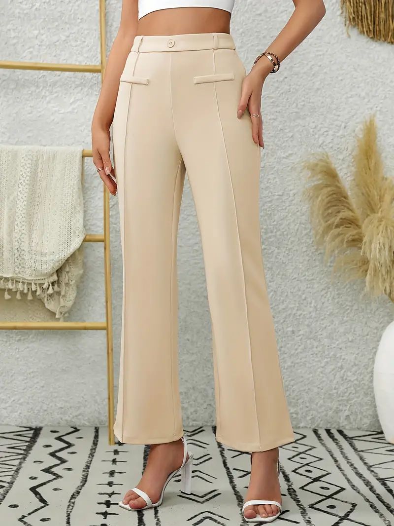 Women Bootcut Pants Front Pocket Decorative Stretch Slim Work Pant