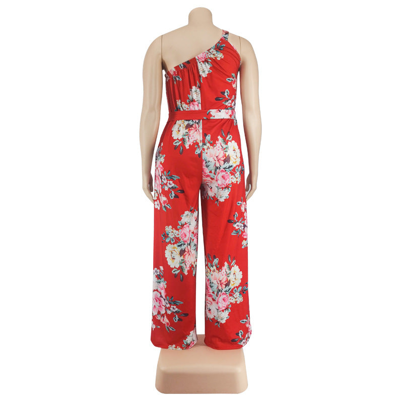 Plus Size Women Clothing Summer Large Floral Printing Casual Jumpsuit