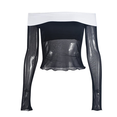 Autumn Contrast off Neck Sheer Long Sleeve