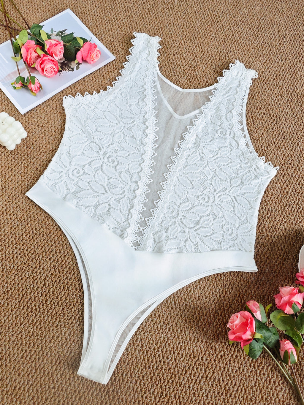 Black Sexy Rhombus Lace Slim Fit Patchwork Lace Sexy Siamese Top Plus Size Girl Slimming