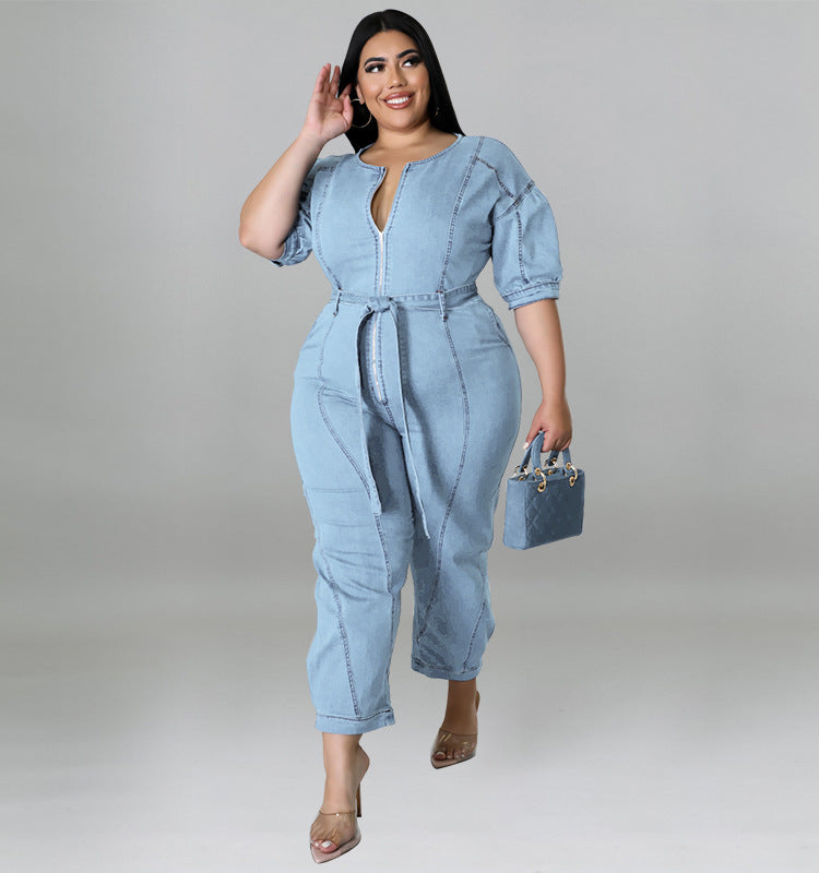 Plus Size Women Clothing Summer Sleeve Jumpsuit