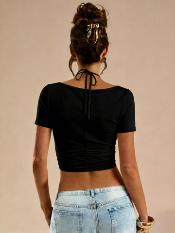 Women Halter Square Collar Slimming Sleeve