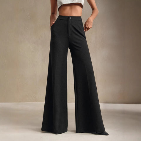 Neat Office Wide Leg High Grade Light Luxury Women Pants Straight High Waist Black Casual Draping Polyester Work Pant