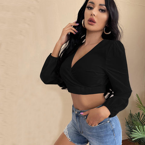 women  V neck Long-Sleeved Backless