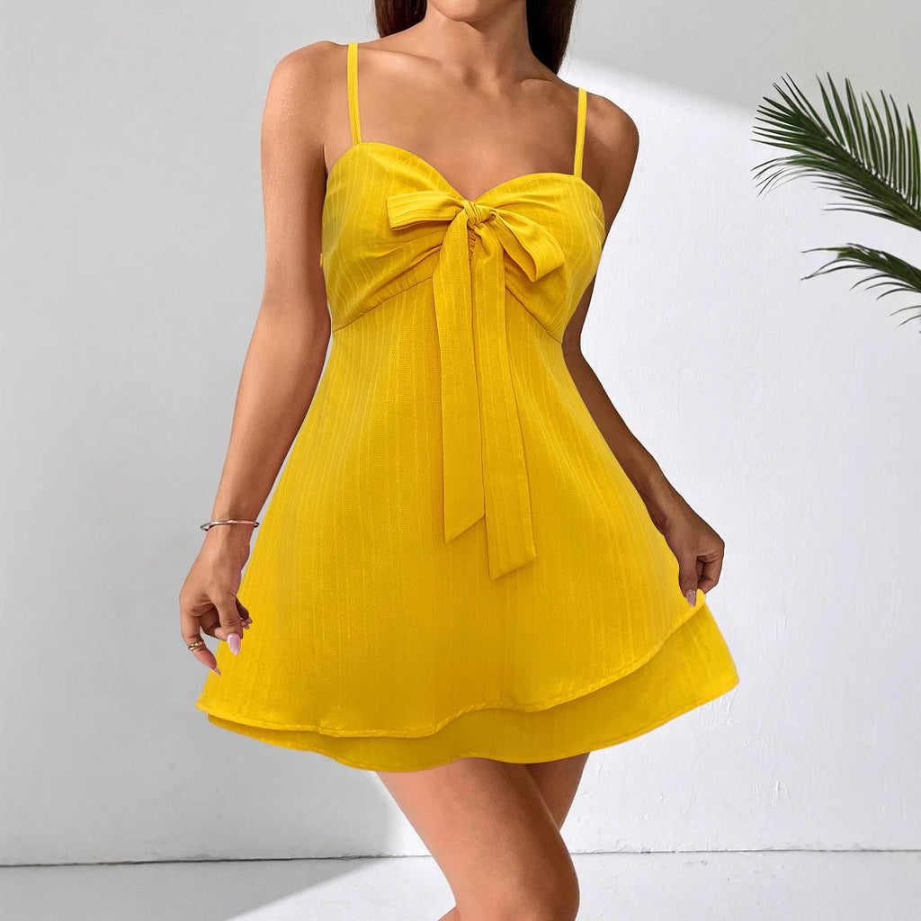 Greenland Bow Beach Beautiful Seaside Solid Color Holiday Short Mini Dress