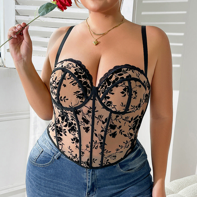 Plus Size Sexy Push up Underwear Vest Lace Steel Ring Boning Corset Bra Big Chest Camisole