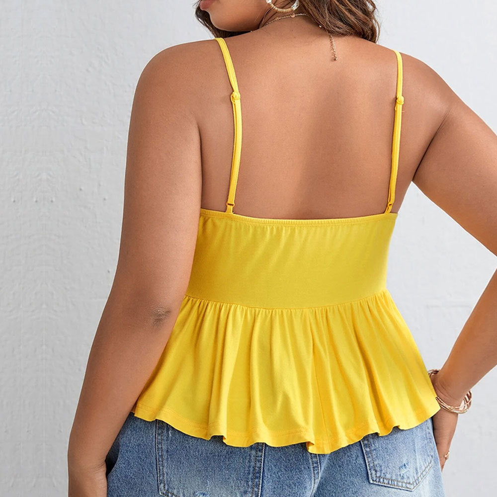 Plus Size Summer Women Clothes Waist Trimming Ruffles Sexy off Neck Camisole
