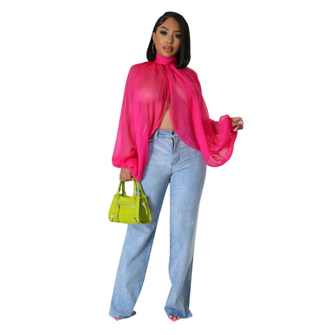 Women  Printing Batwing Sleeve