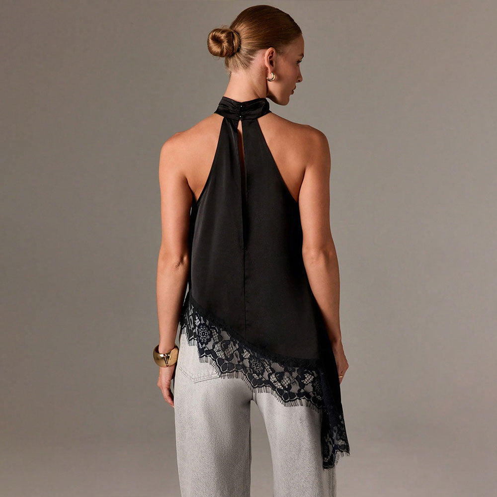 Summer Stitching  Vest  Sleeveless Stand Collar off Shoulder