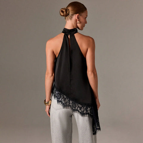 Summer Stitching  Vest  Sleeveless Stand Collar off Shoulder
