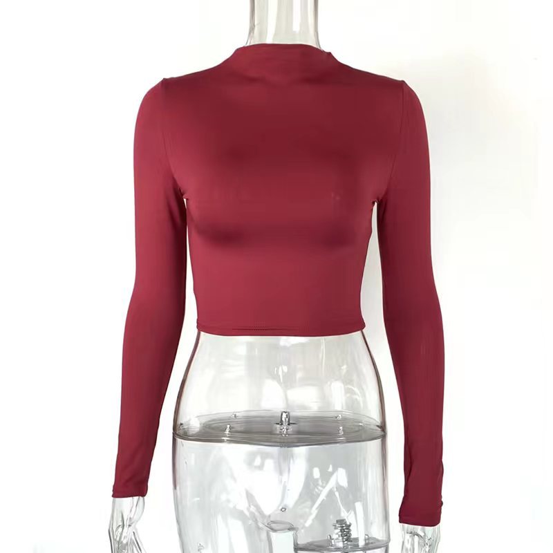 Women Solid cropped tight Long Half Turtleneck