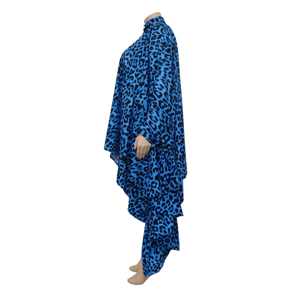 Plus Size Women Autumn Winter Leopard Shawl Long Shirt