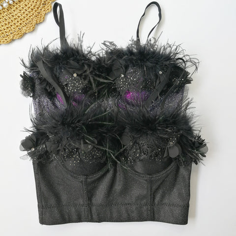 Women Stand Feather Wrapped Chest Vest