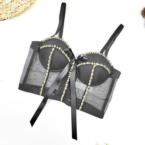 Sexy See Through Beaded Light Diamond Sling