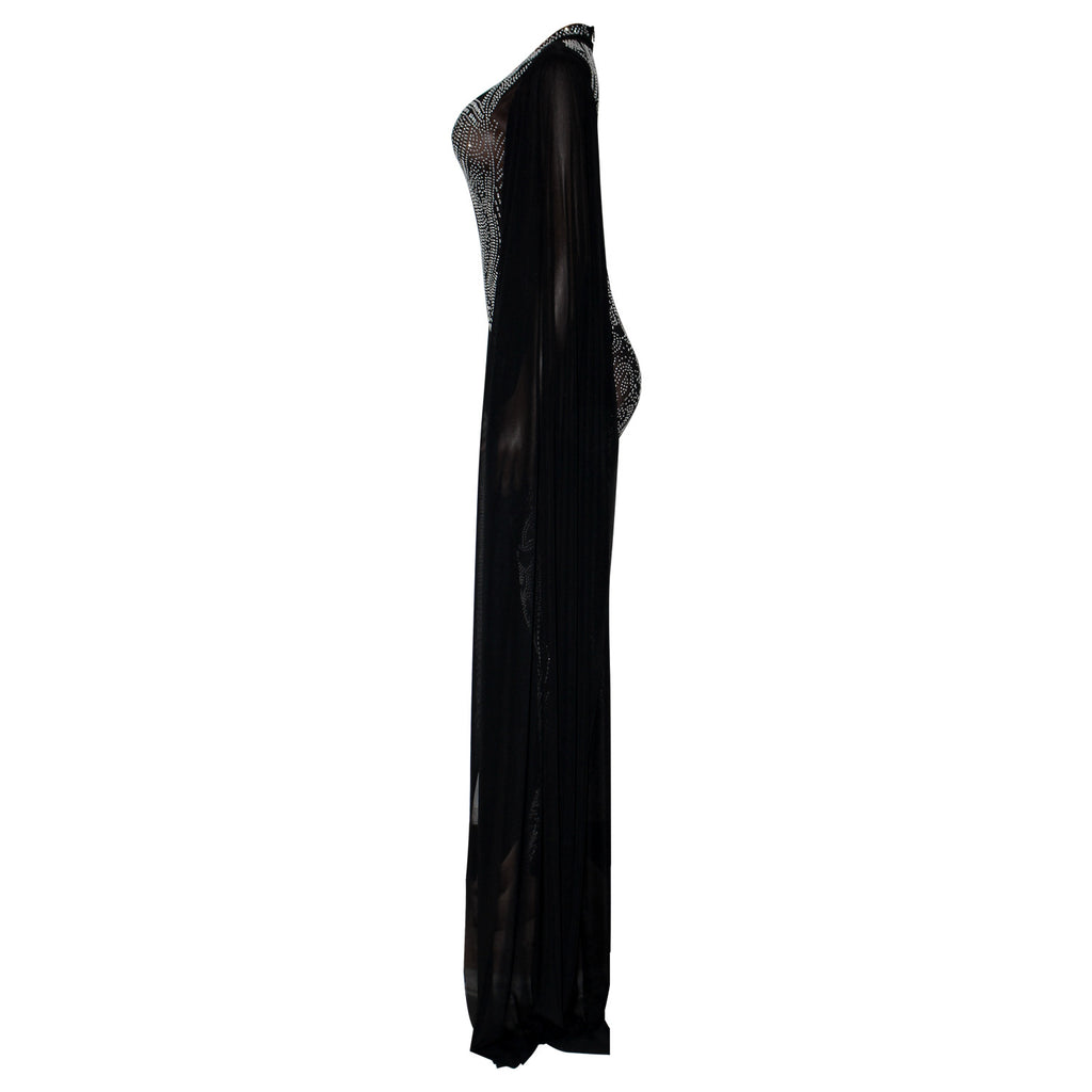 Autumn Winter Women Clothing Sexy Mesh Rhinestone See through Nightclub Jumpsuit Women