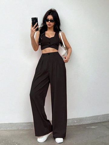 Loose High Waist Black Draping Spring Autumn Work Pant Business Straight Leg Casual High Grade Ladies Work Pant