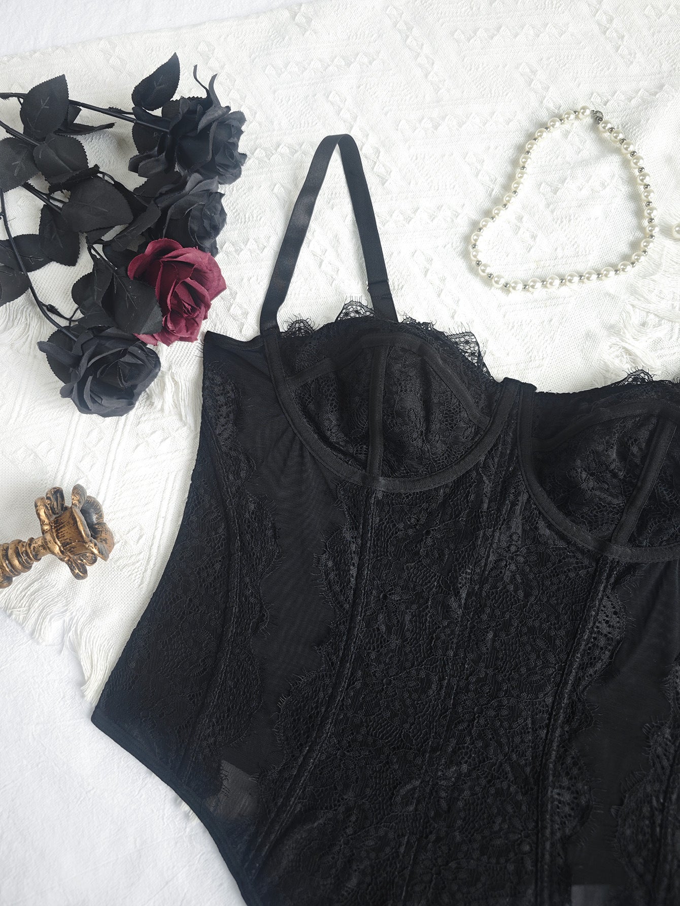 Plus Size Sexy Free Plump Girls Lace Hollow Out Cutout out Jumpsuit Outer Wear Inner Wear Sling Boning Corset