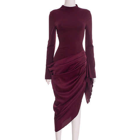 Washington Elegant Solid Color Waist Tight Irregular Asymmetric Mid Length Dress