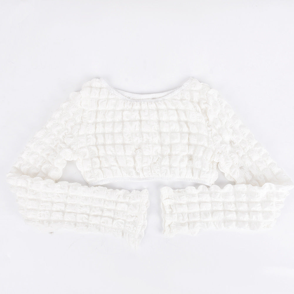 Cutout Bubble Cropped Long Sleeve